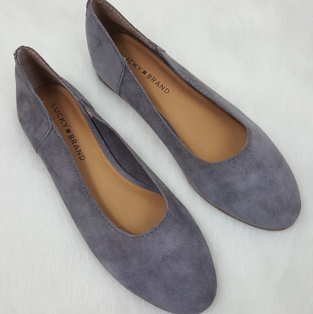 Lucky Brand Gray Suede Flats New LK Calandra 8 M